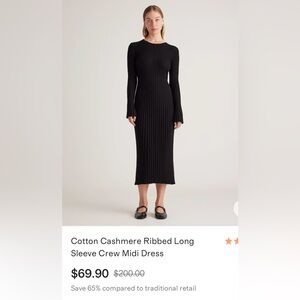 Quince Cotton Cashmere Long Sleeve Dress- Black